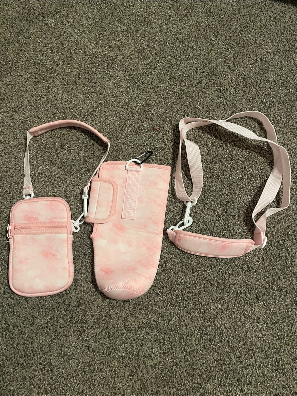 Pink Tie-Dye Crossbody Phone Pouch & Bottle Holder Set